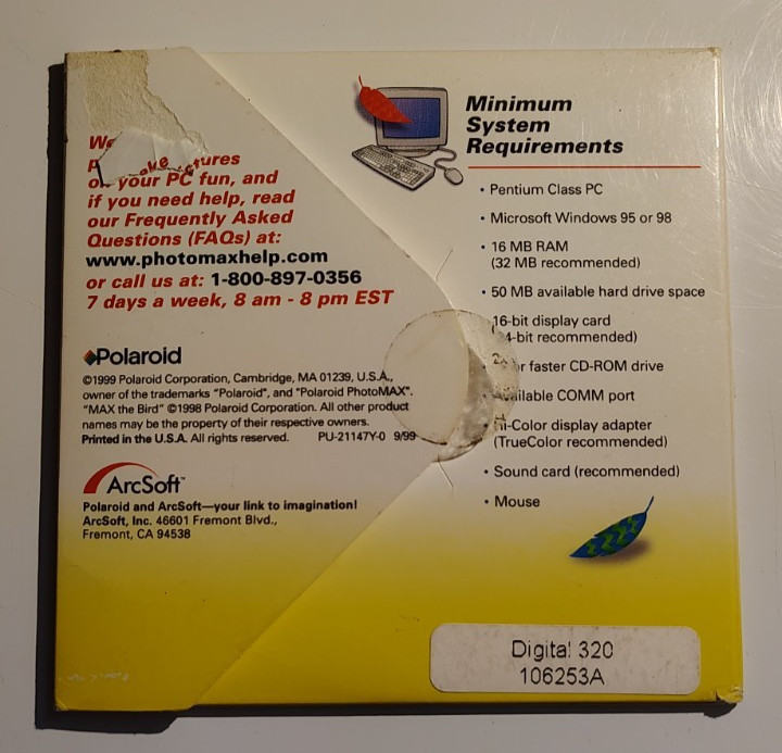 Polaroid PhotoMAX SE Version 2.1 Cdrom Vintage Software