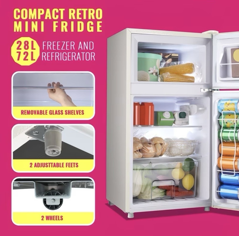 Retro Compact Mini Fridge Freezer, Blue, 2 Doors, Adjustable Thermostat