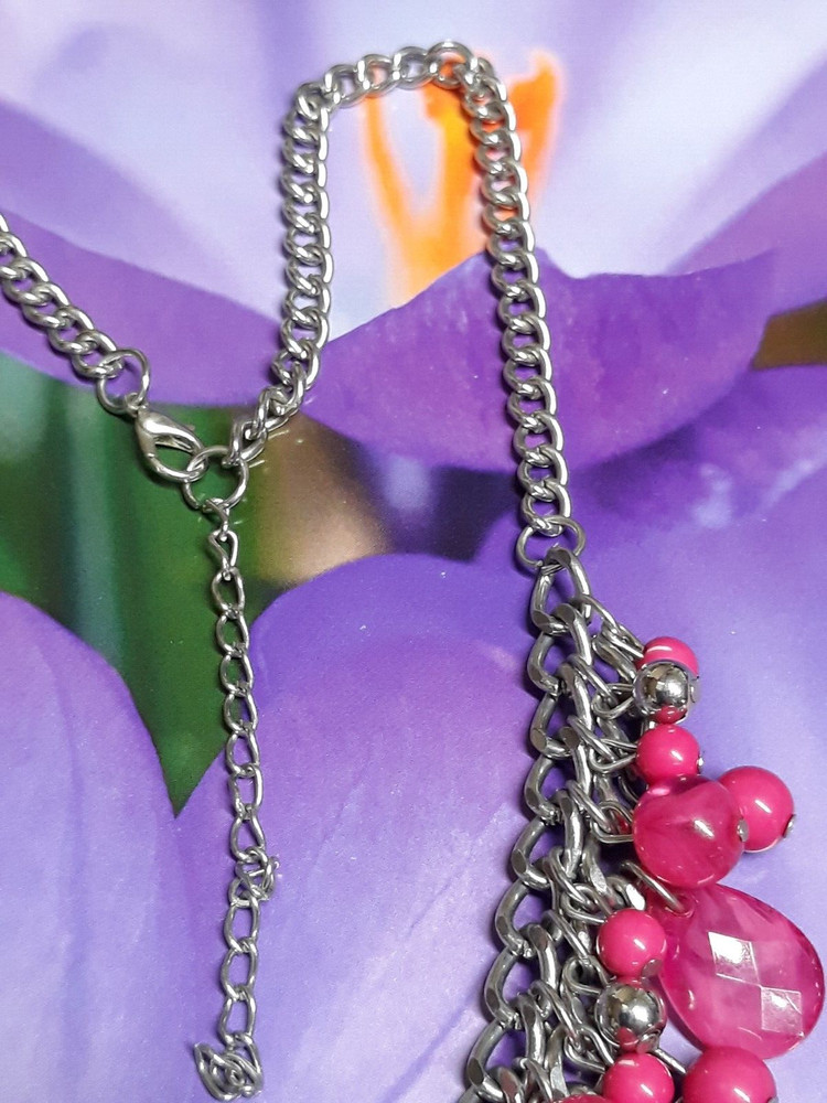 Fuchsia Artisan Lucite Dangle Multi Bead Necklace