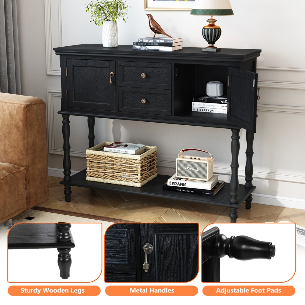 Sideboard Storage Dining Buffet Cabinet Console Table with Shelf&Drawers Black
