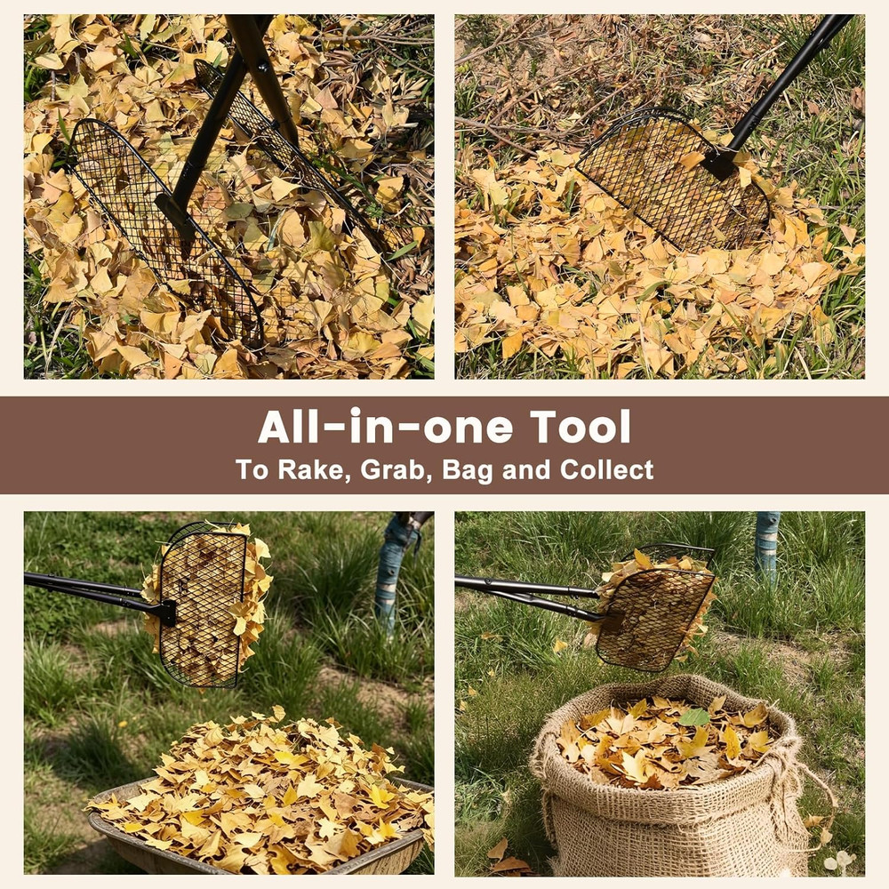 Leaf Grabber Rake with Long Handle, Leaf Picker Upper Grass Collector, Yard Rake