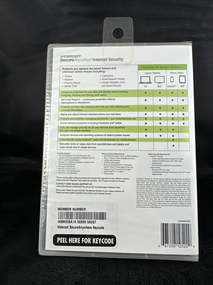 NEW SEALED Webroot SecureAnywhere Internet Security Windows MAC Android iOS