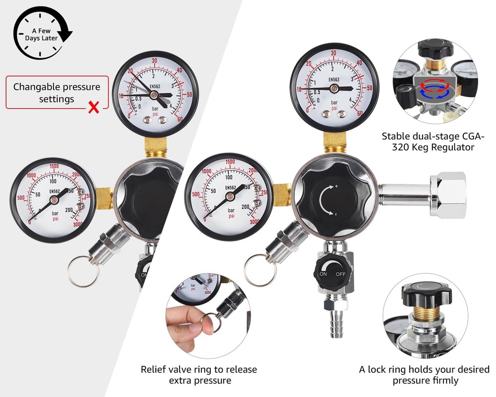 CO2 Keg Regulator Draft Beer CO2 Regulator CGA-320 Regulator Dual Stage CO2 P...