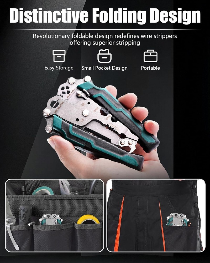 18 In 1 Foldable Ｗire Stripper, Folding Wire Stripping Crimper Tool, Multifunc