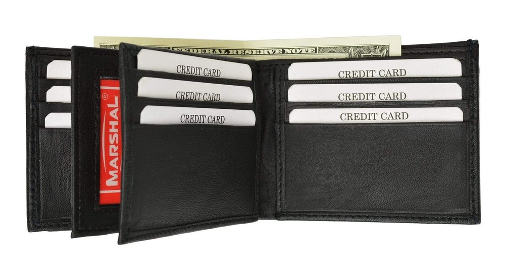 Marshal RFID Blocking Men's Leather Wallet with 3 ID Windows Bifold - Black