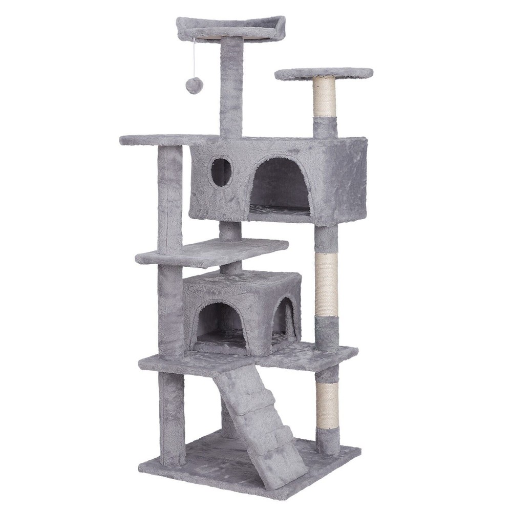 55'' Multi-Level Cat Tree Tower Kitten Condo House W/Scratching Posts Light Grey