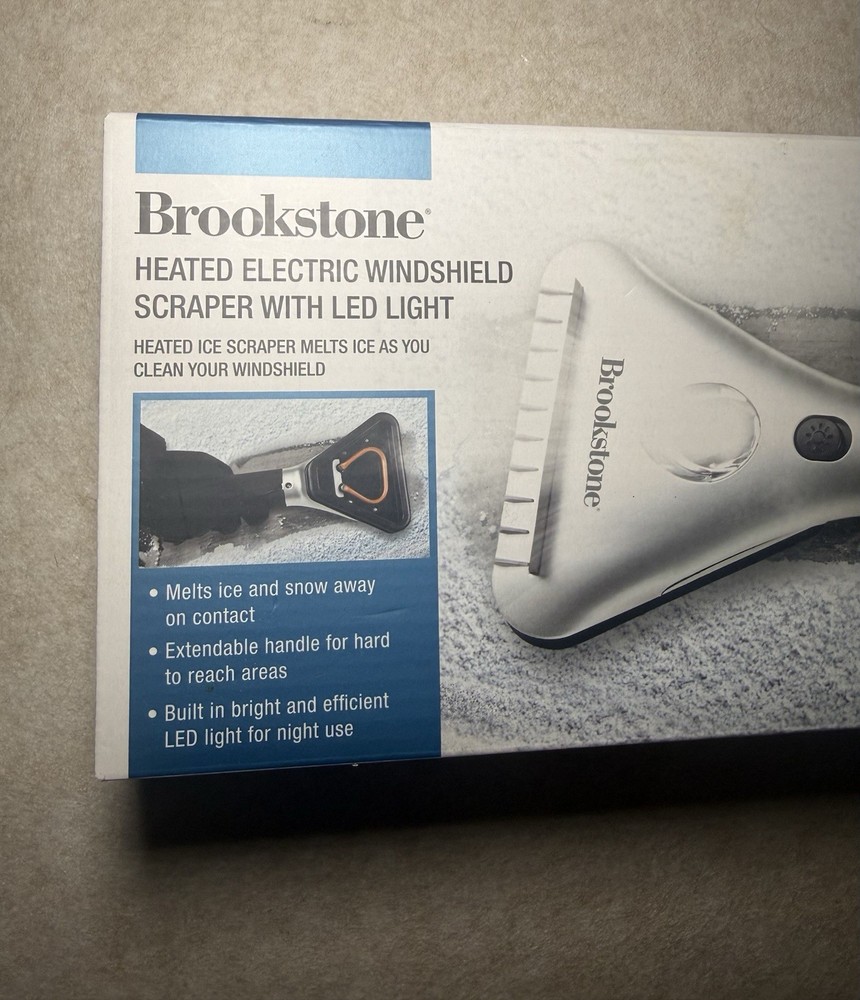Brookstone Heated Electric Windshield Scraper LED Light NWT in Box