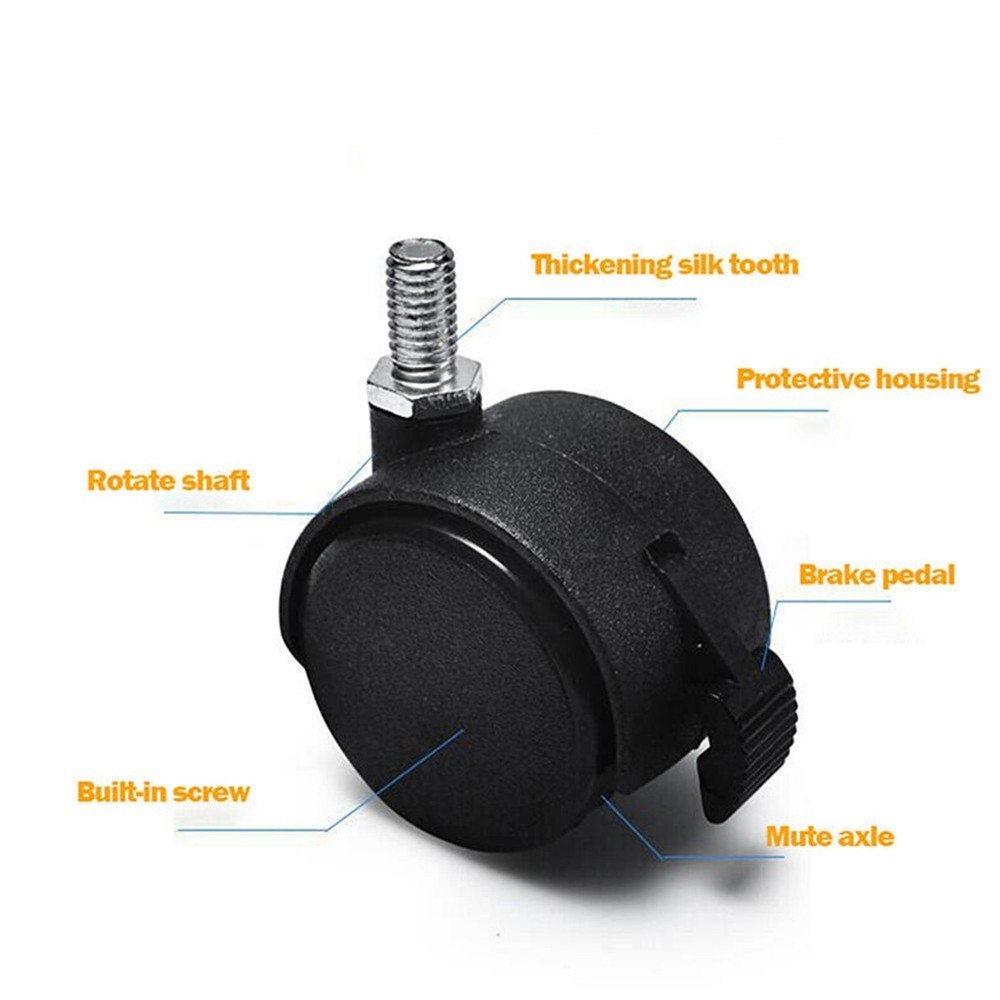 Office Chair Swivel Caster Wheels Double Plastic Rollers with Threaded Rod
