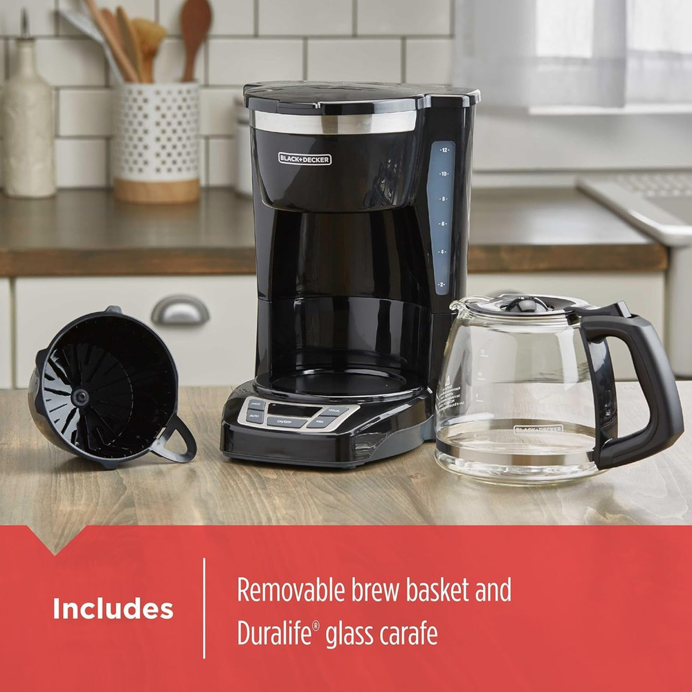 BLACK+DECKER 12-Cup Programmable Coffee Maker with Washable Filter, Black
