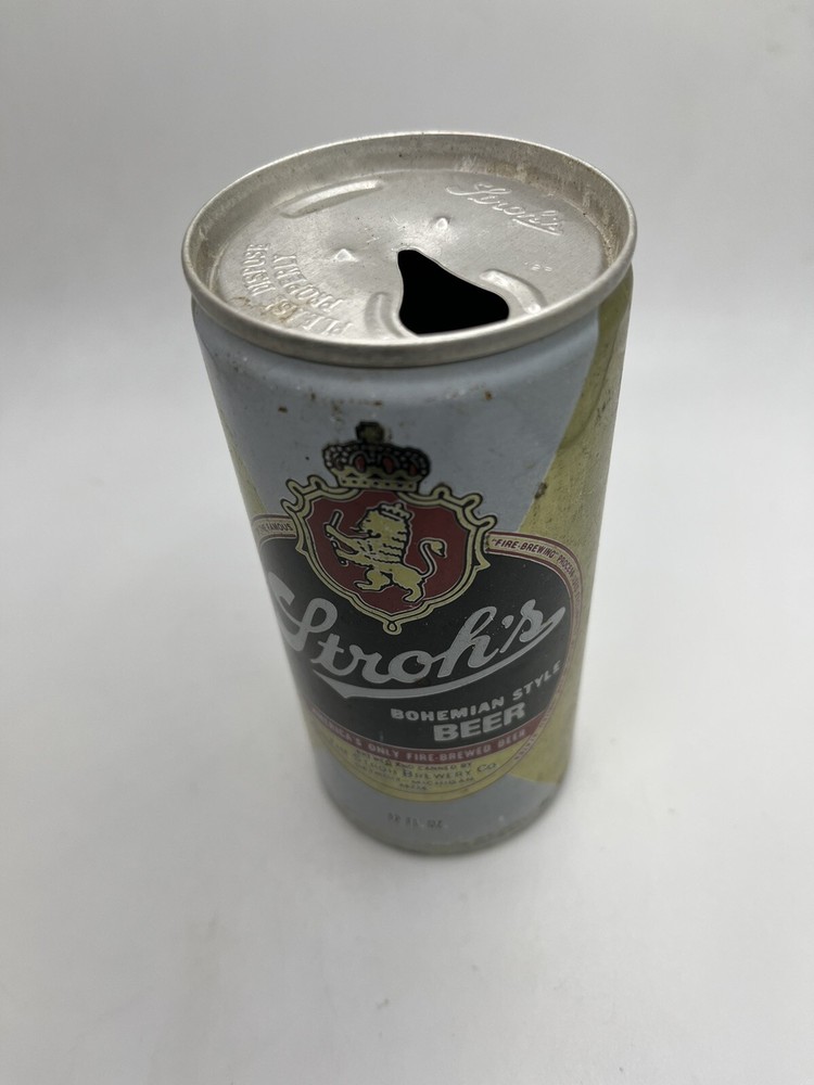 Vintage Stroh’s Beer Can Empty Pull Tab Top Opened Brewery Stroh
