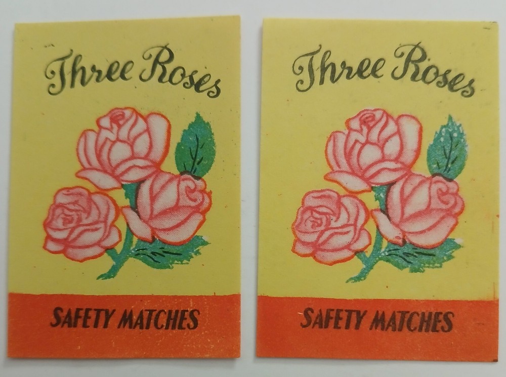 OLD MATCHBOX LABEL - 2 THREE ROSES LABELS  - SAFETY MATCHES