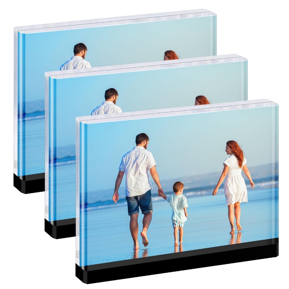 Magnetic Acrylic Picture Frames – Thick Double-Sided Clear Display, Black Bas...