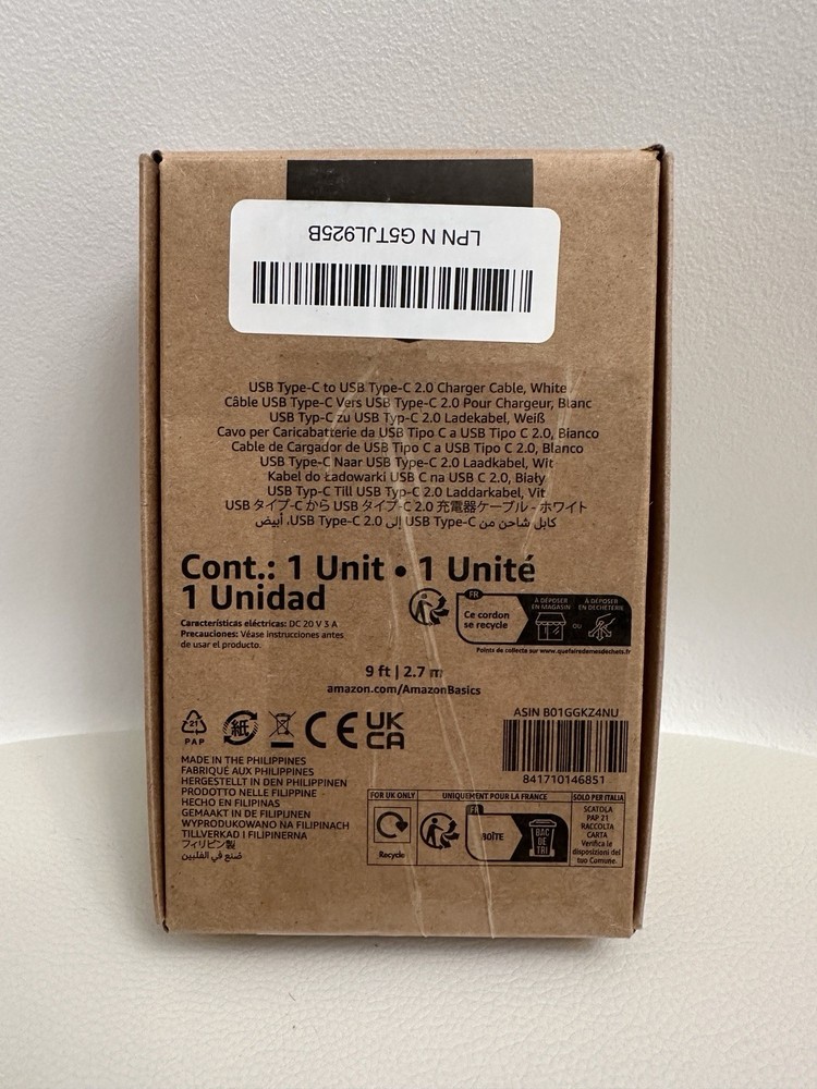 Amazon Basics USB-C to Fast Charger Cable, 9-Foot, White