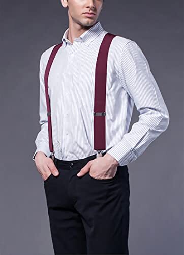 Mens Suspenders X-Back 2" Wide Adjustable Solid Straight Heavy 05 X-back (Red)