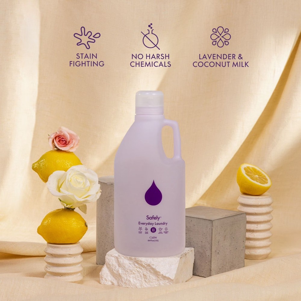 Safely Liquid Laundry Detergent Calm Scent 64oz 80 Loads Plant Based Clean