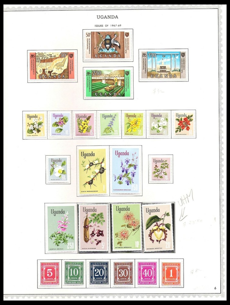 UGANDA 1967-69 ISSUES ON PAGE (LHM/UHM) *UHM HIGH VALUES*