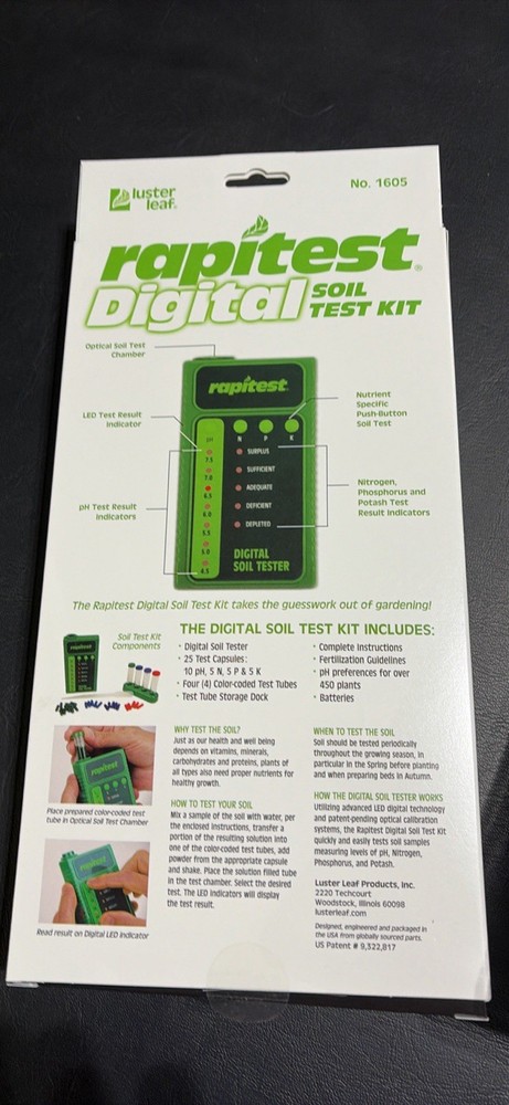 Luster Leaf Rapitest Digital Soil Test Kit 1605 Measures pH, NPK, Potash