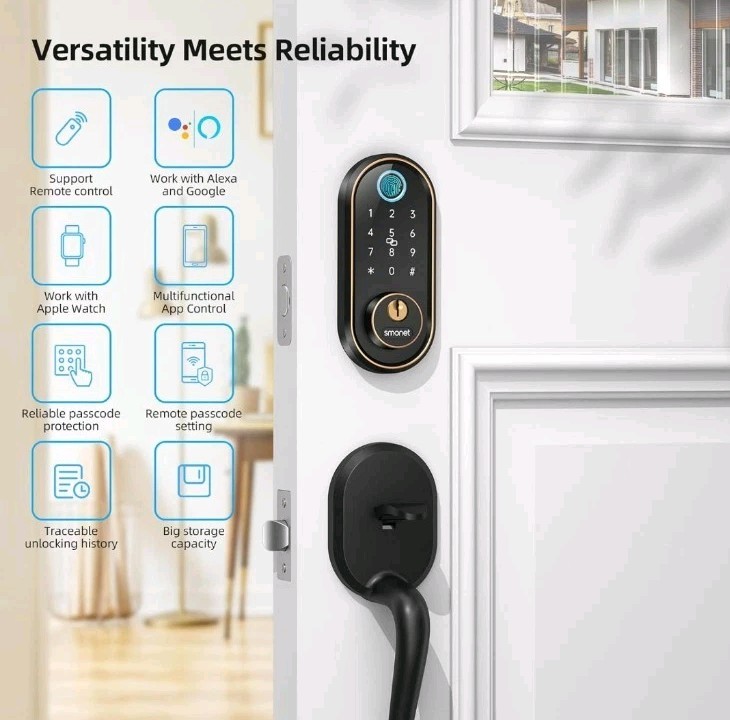 Smart Keyless Entry Door Lock, Electronic Fingerprint Deadbolt, Touchscreen, SMO