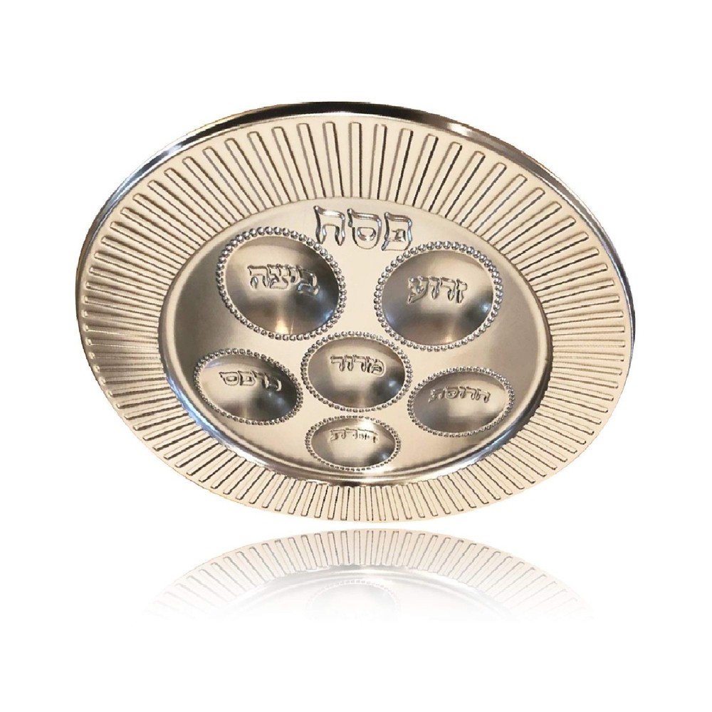 Passover Plastic Seder plate (10 pack) - 13" Traditional Silver Disposable pl...