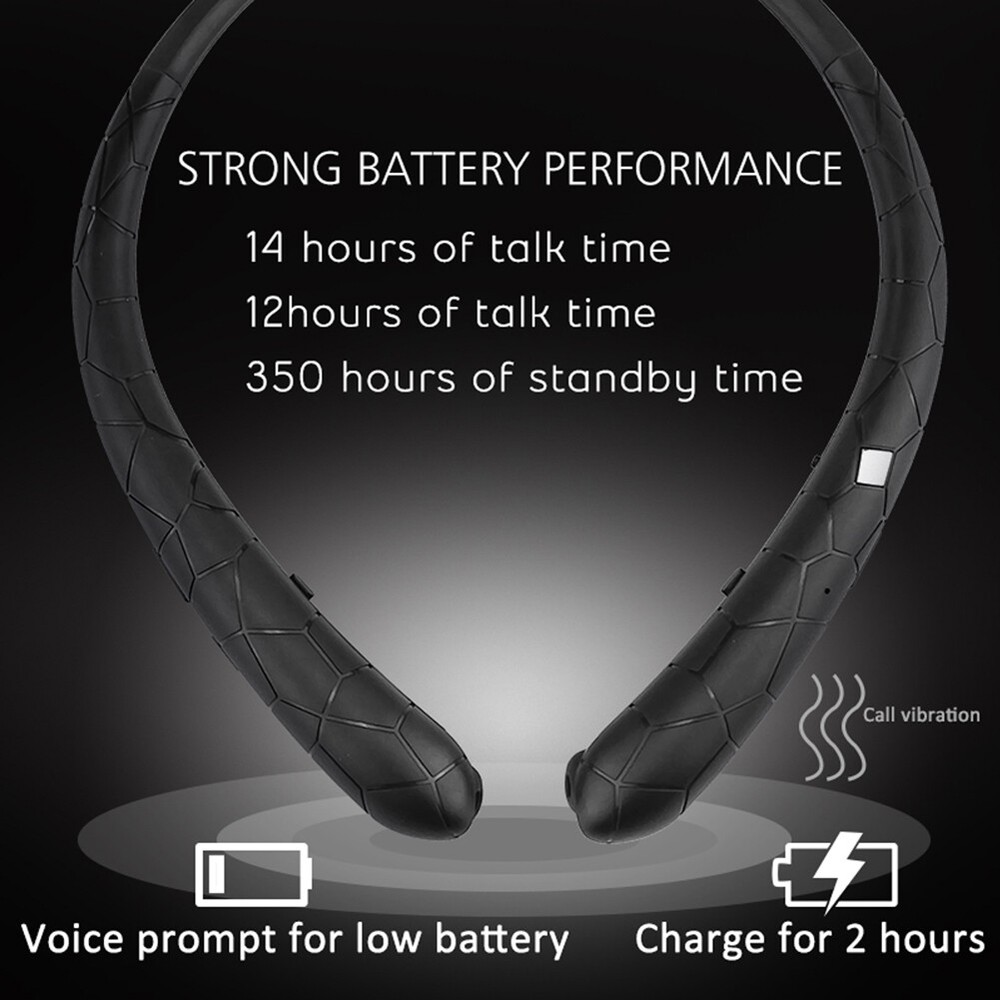 Bluetooth Neckband Headset Noise Cancelling Retractable Earbuds Wireless Speaker
