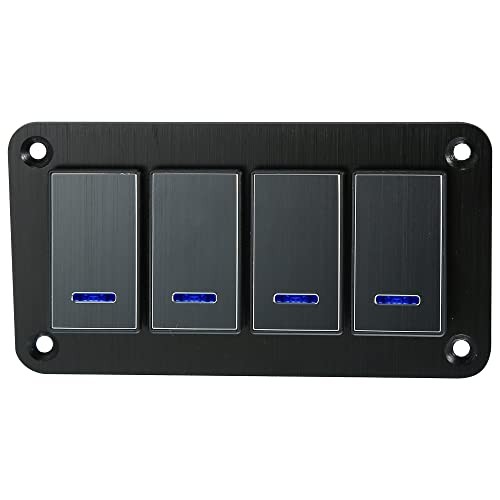 4 Gang Rocker Switch Panel 3 Pin on OFF Pre-Wired Toggle Switch Control Black