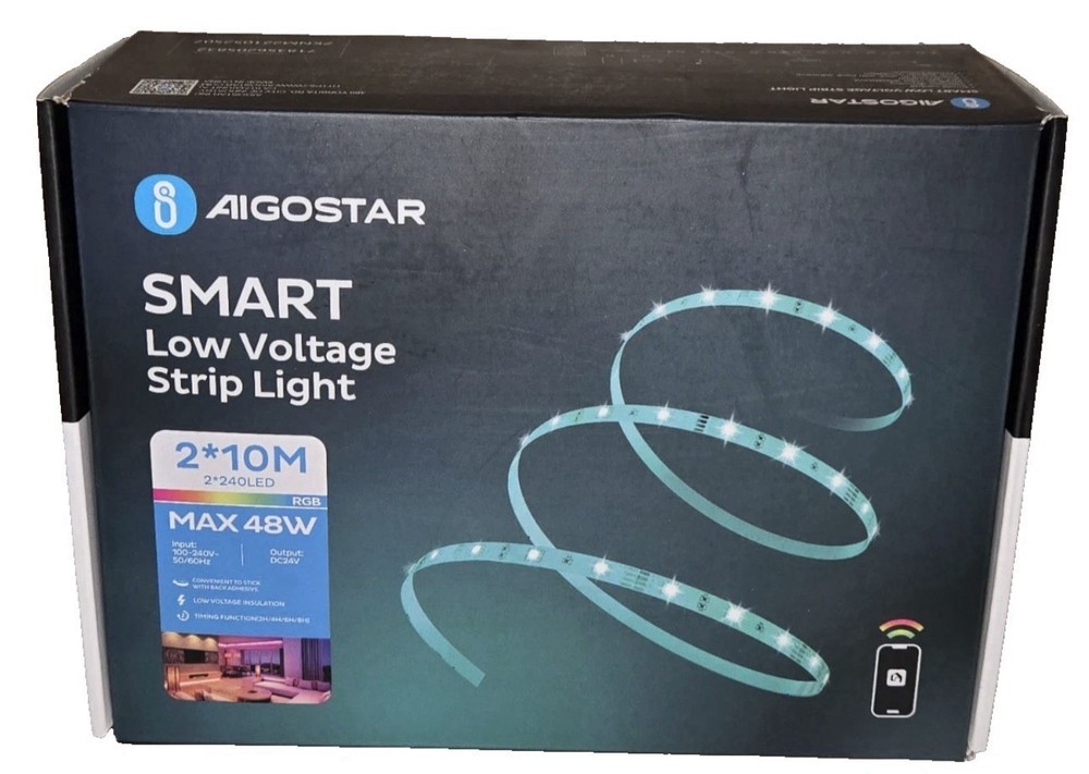 Aigostar Multicolor 48 Watt Smart Low Voltage Max Dc12V Strip Light 2*10M 65 Ft