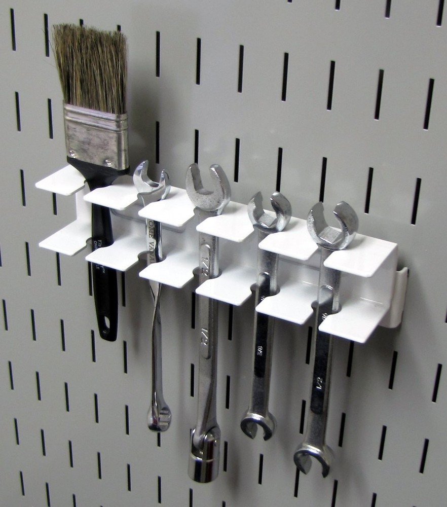 White Tool Holder Bracket Slotted Metal Pegboard Accessory Tool Board Storage