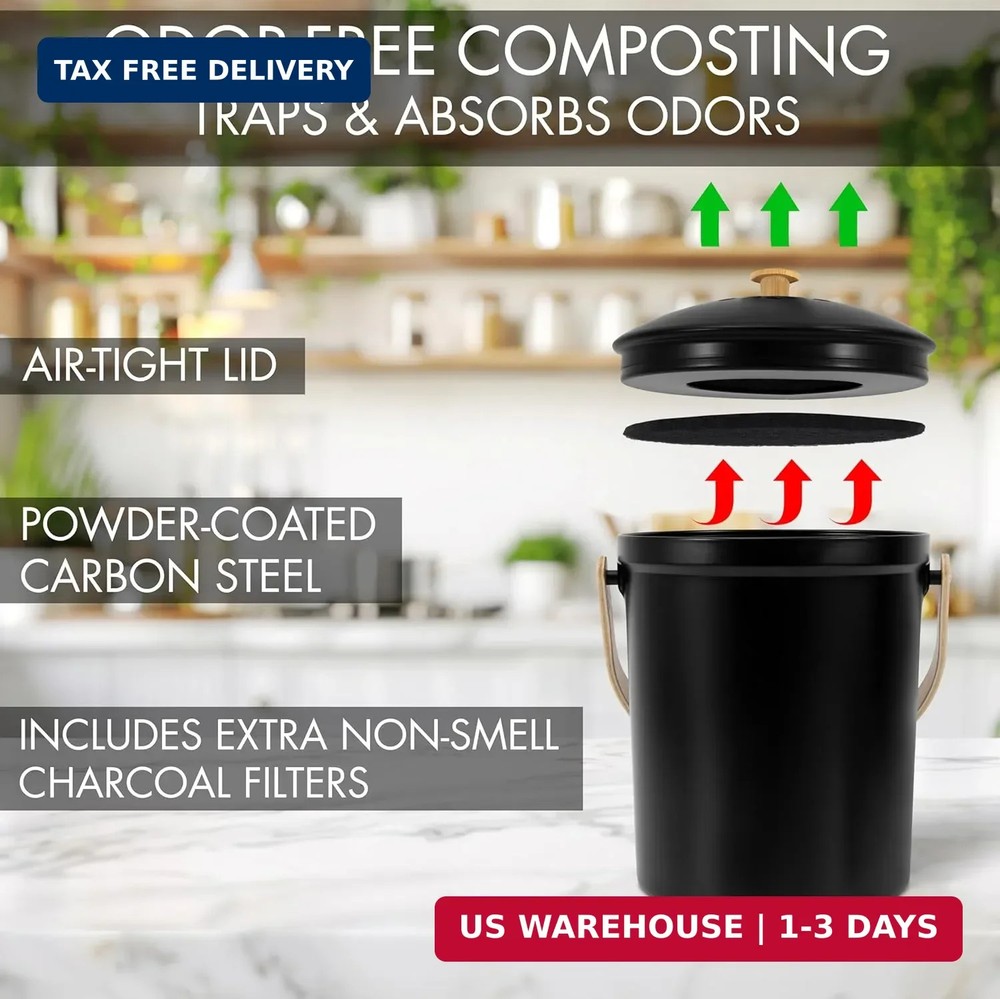 Beautiful Kitchen Compost Bin with Smell Proof Lid - Rust Proof and Odorless Com