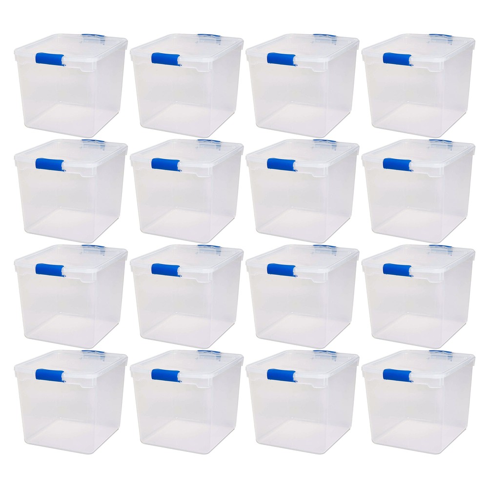 Homz 31 Quart Heavy Duty Clear Plastic Stackable Storage Containers, 16 Pack