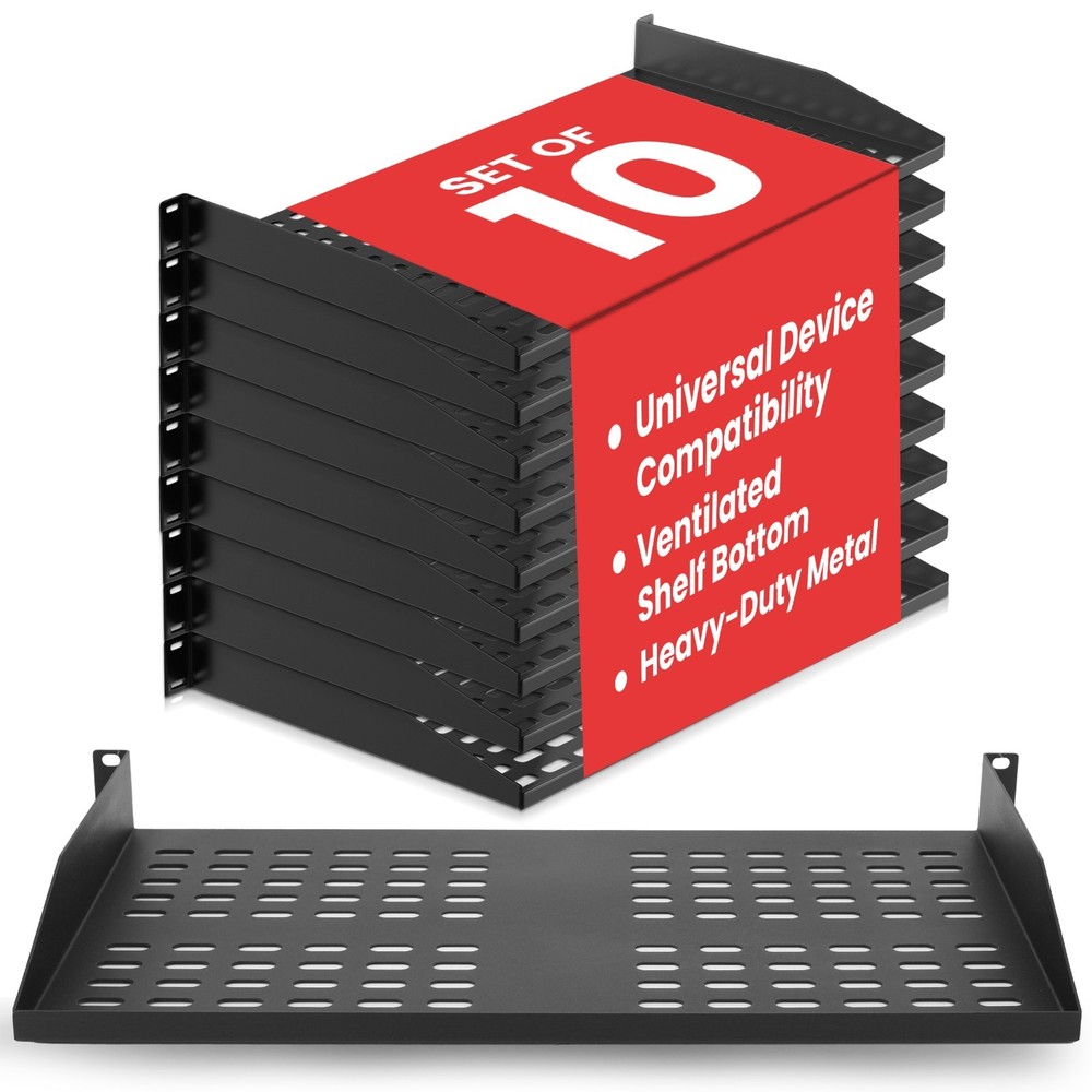 Pyle 10-Pack 1U Server Rack Shelf - Universal Device Server Rack Mounting Tray
