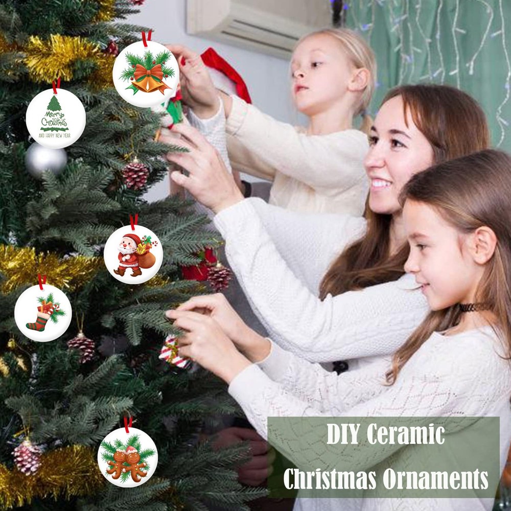 10Pcs Sublimation Ornament Blank Round White Ceramic 10-pack