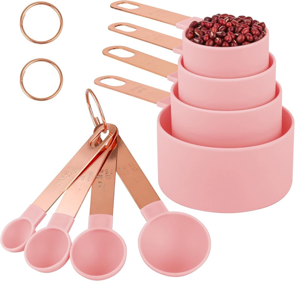 8-Piece Stackable Rose Gold Stainless Steel Handled Measuring Cups and Spoons fo