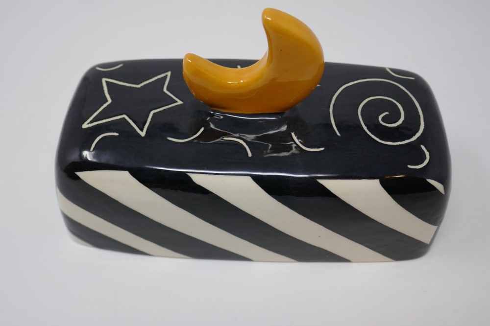 Robin Spears Whimsical Stars Moons Ceramic Butter Dish RARE