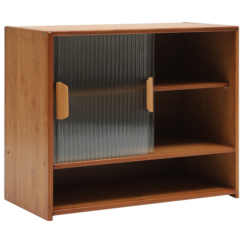Small Bamboo Kitchen Pantry Sideboard with Sliding Doors and Ample Storage
