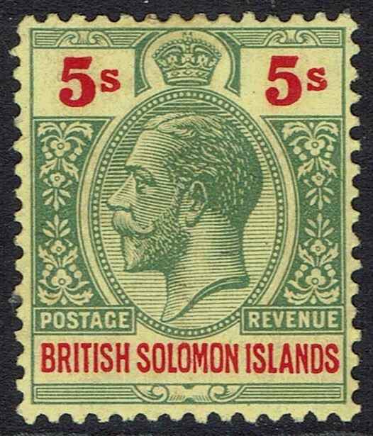 BRITISH SOLOMON ISLANDS 1922 KGV 5/- WMK MULTI SCRIPT CA