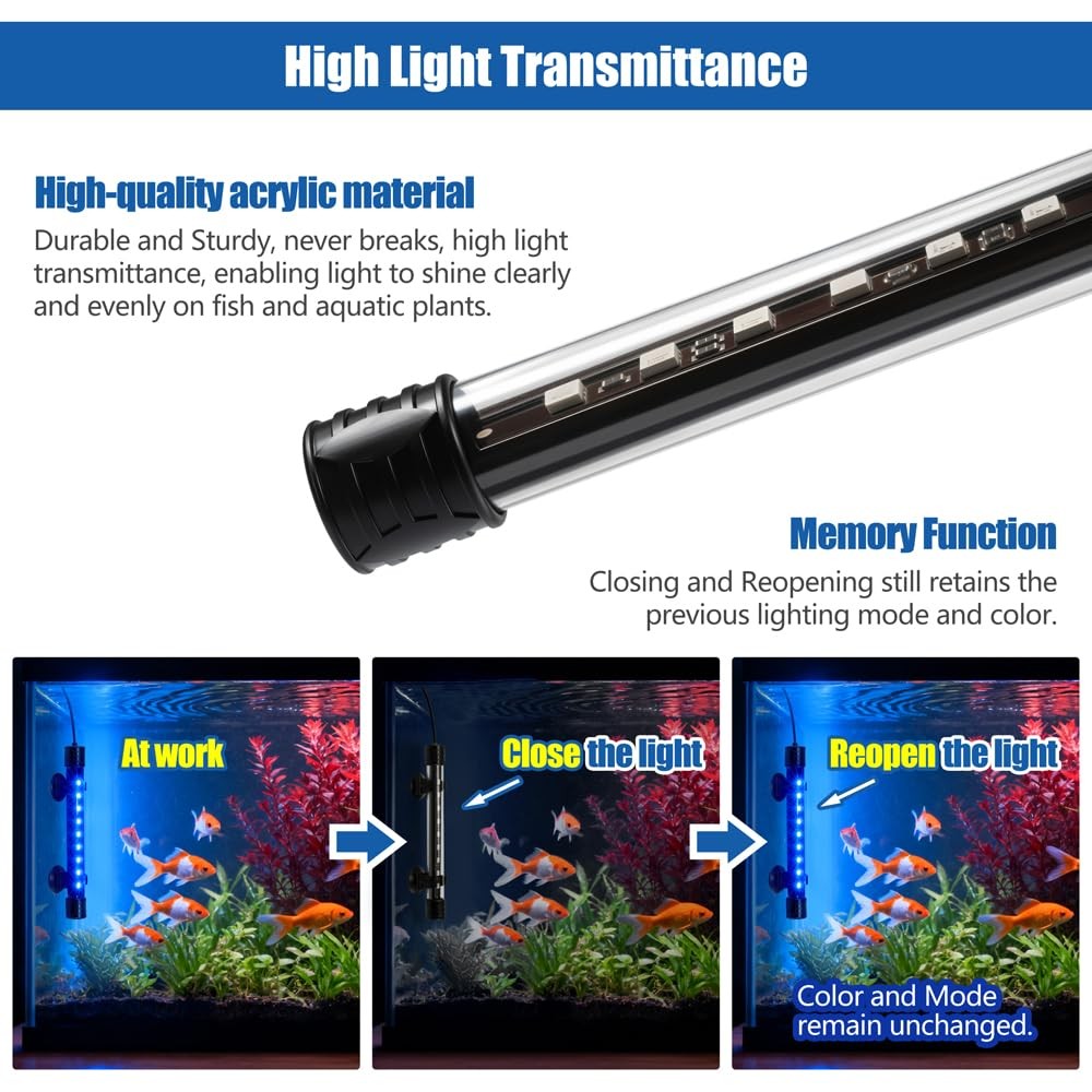 LED Aquarium Light with IP68 Waterproof and Memory Function Submersible Fish ...