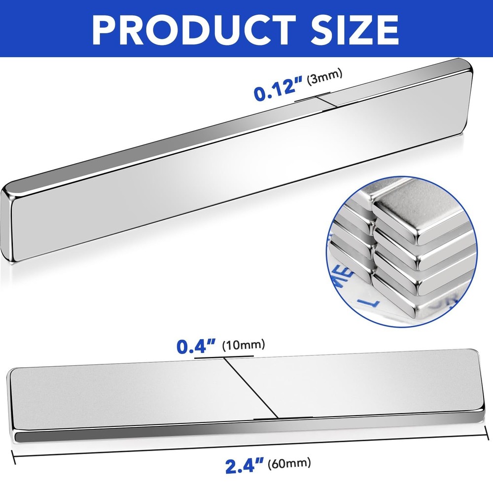 Heavy Duty Neodymium Magnet Strips with Adhesive - Pull Force 18 lbs - 5 Pack