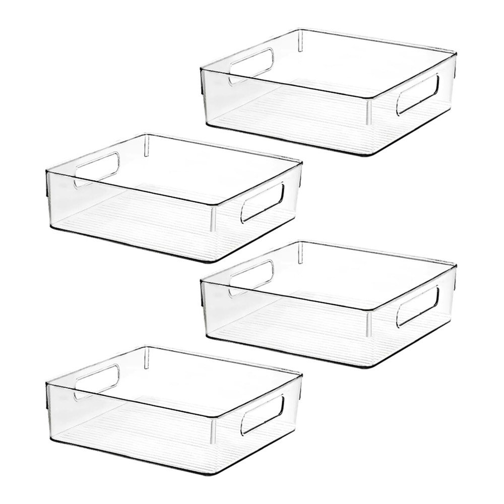 4 Pack Clear Plastic Storage Bins,Heavy Duty BPA-Free Pantry & Kitchen Organizer