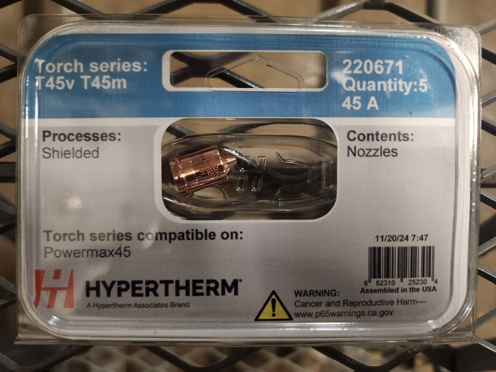 HYPERTHERM 220671 DRAG CUT/MECH NOZZLE 45A, PMX45, 5 PACK