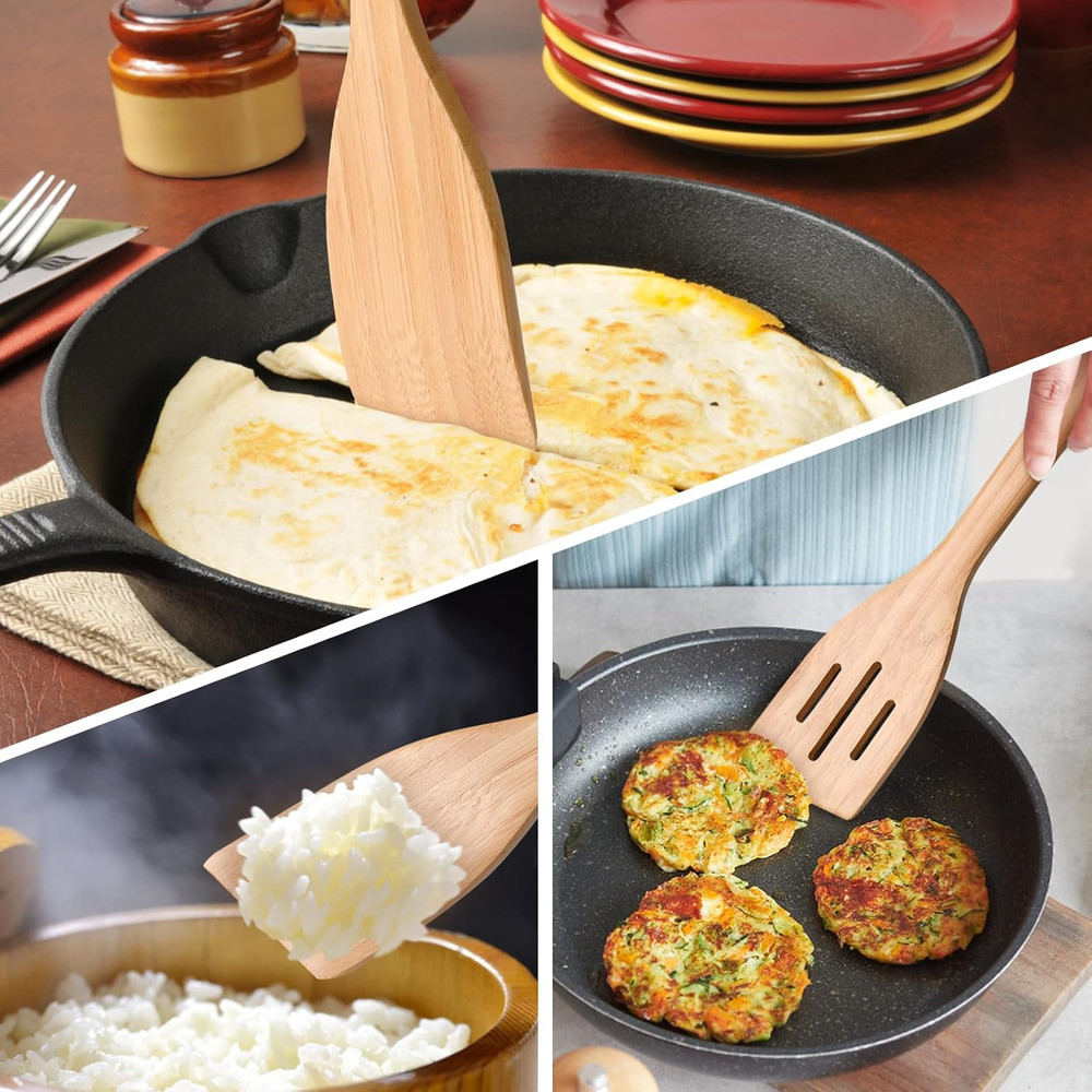 12" Inch Bamboo Spatula Turner, Solid Kitchen Spatula Turner, Egg Scraper,