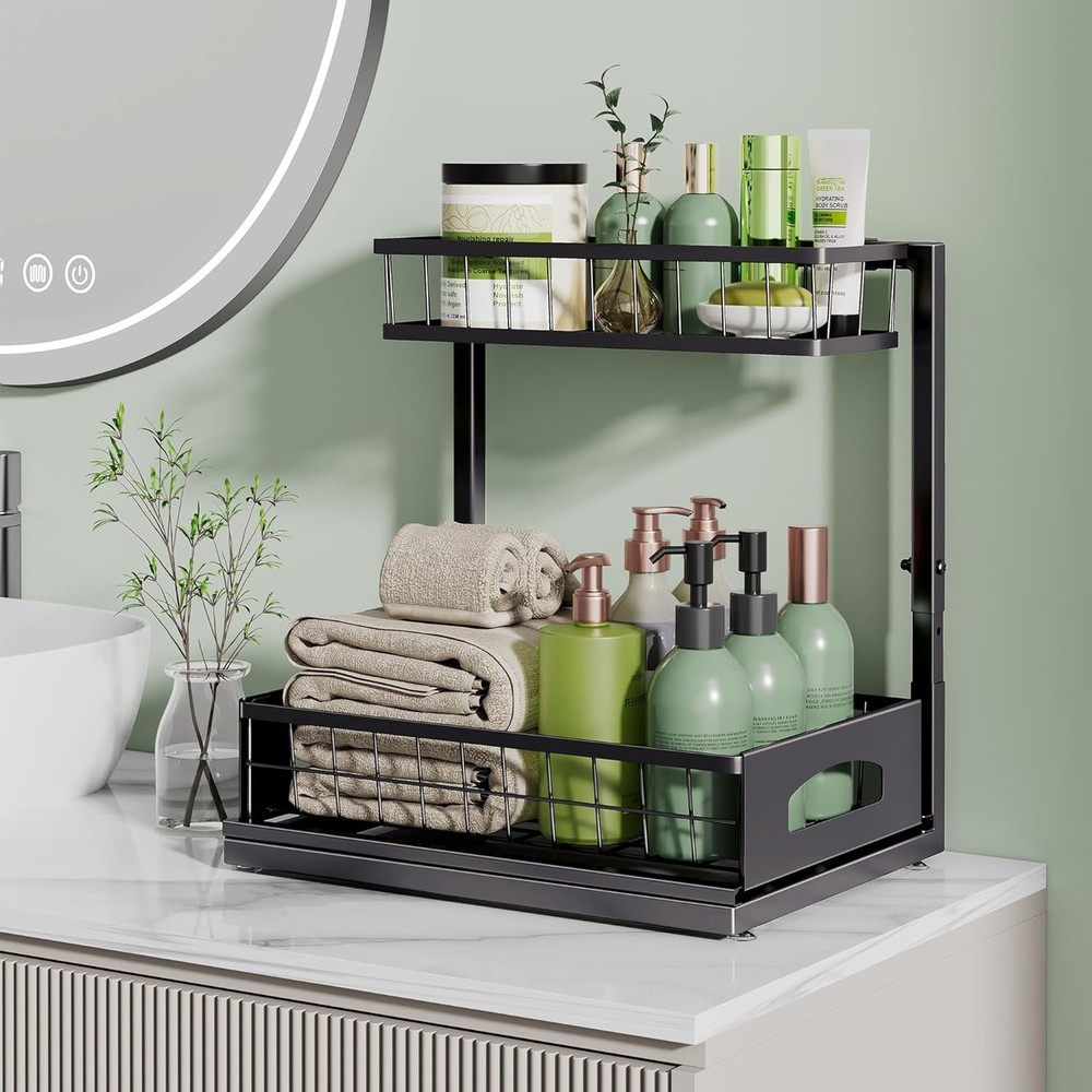 Under Sink Organizer 2 Pack Cabinet Organizer Kitchen Height Adjustable Pull Out