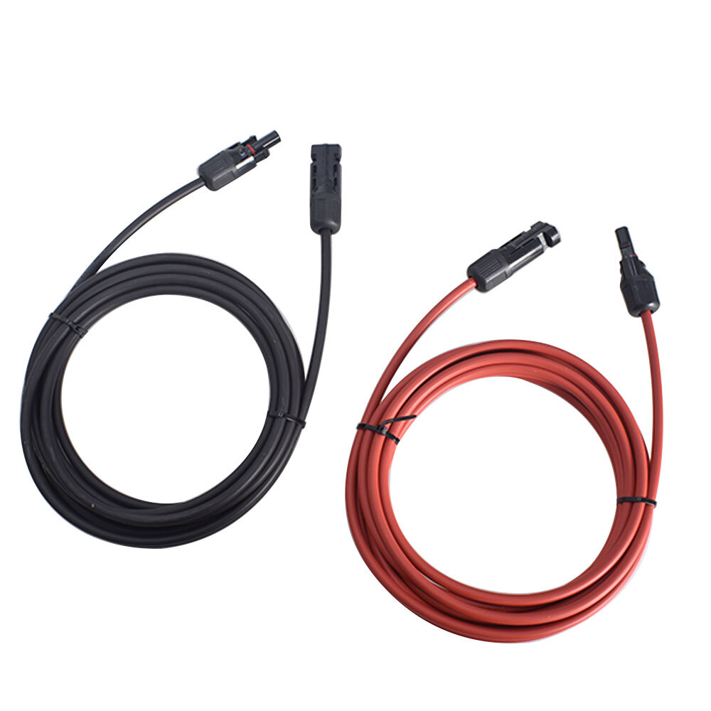 Black + Red Solar Panel Extension Cable Wire Connector 12AWG 10ft 1Pair