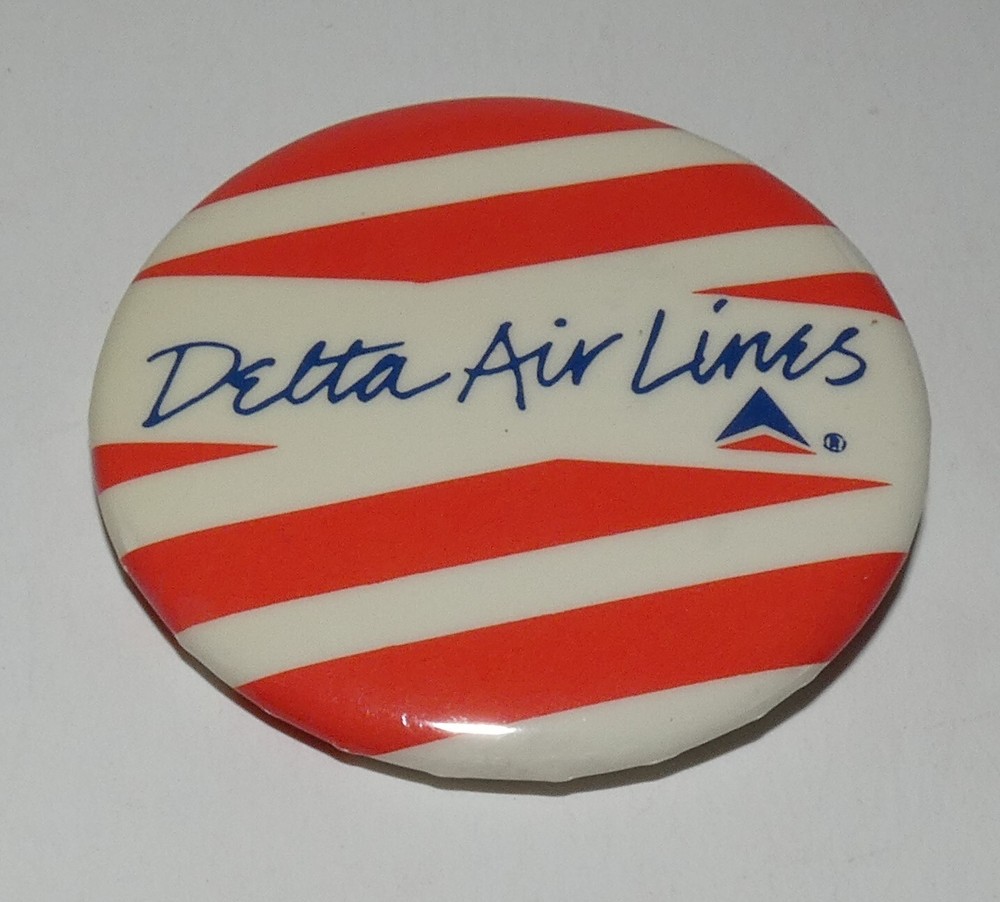 DELTA AIR LINES RED AND WHITE STRIPED PINBACK BUTTON 2"