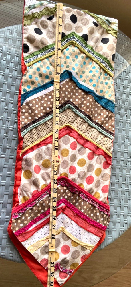 Quilted Boho Scrappy Table Runner Hand-made 68" Long Rick Rack Dots See Descrip
