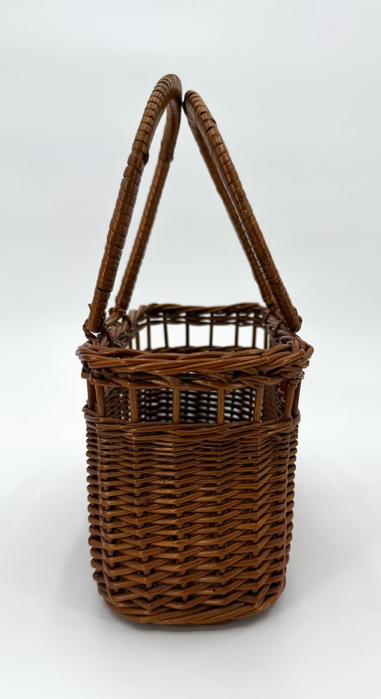 Vintage Wicker Basket Rectangular Handwoven Picnic Tote Double Handles Storage