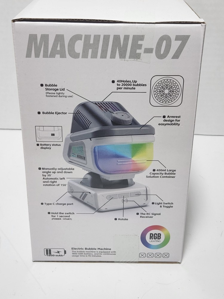 Auto Rotation RGB Bubble Machine Remote Control Rechargeable Kids Party Wedding