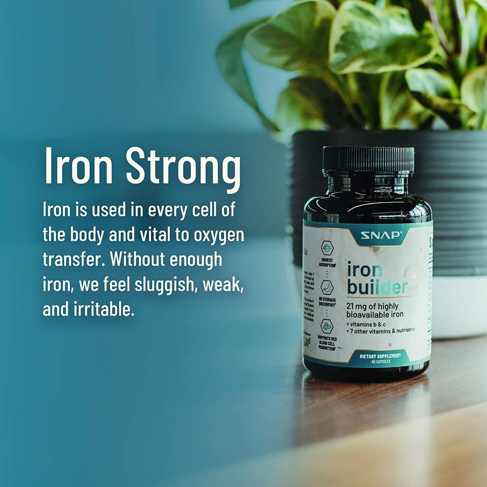 Iron Builder Natural 21mg Absorbs Quick Increase Energy Snap Supplements - 2pk