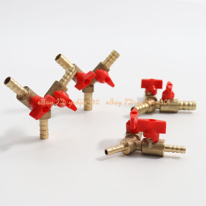 1/4" 5/16" 3/8" Hose Y 3-Way Brass Shut Off Ball Valve For Fuel Air Water Gas