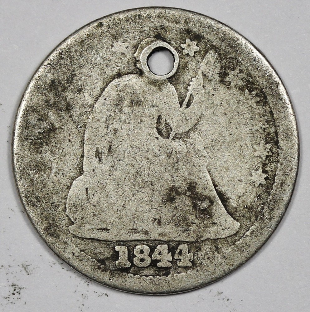 1844 Seated Liberty Half Dime.  Holed.  212626
