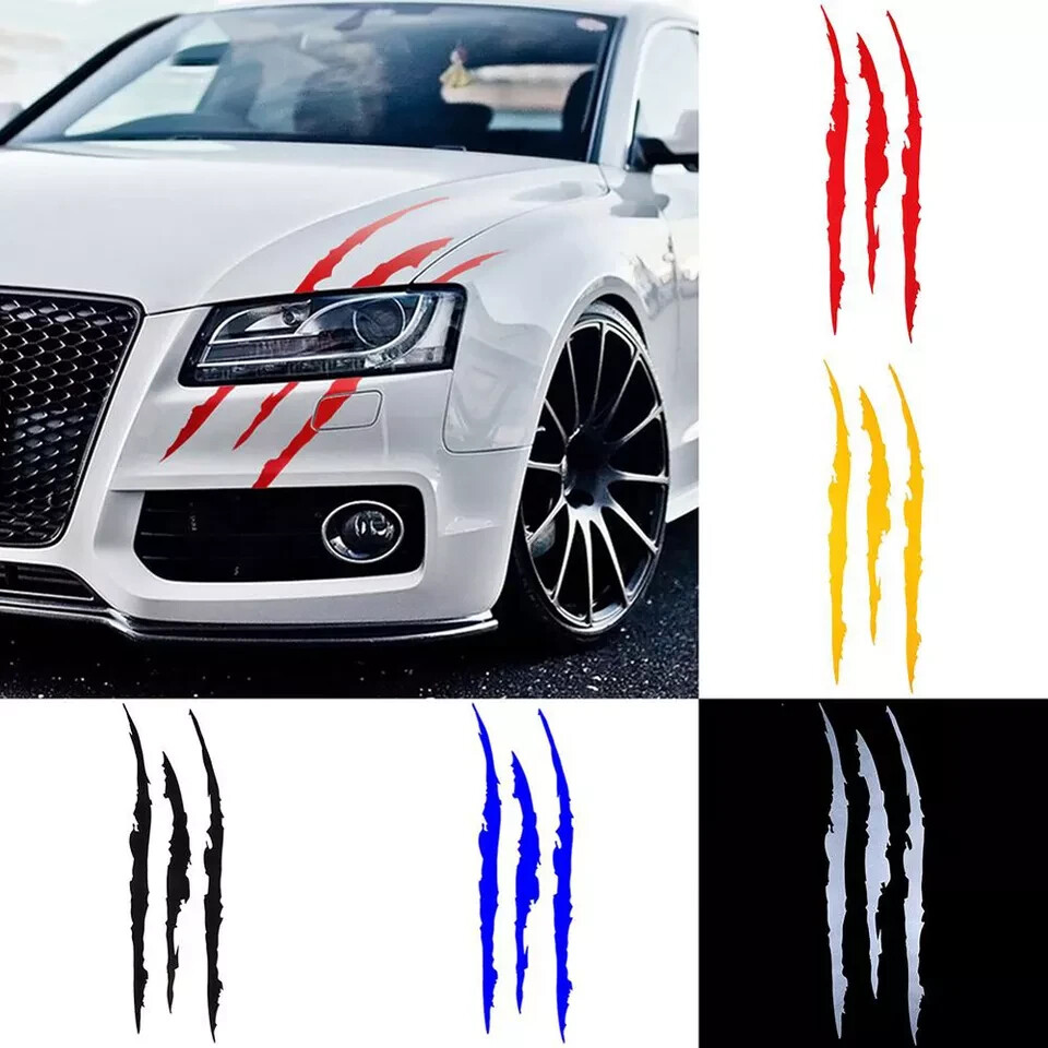 2 Pcs  Monster Claw Scratch Decal Reflective Sticker for Car Headlight Decor US